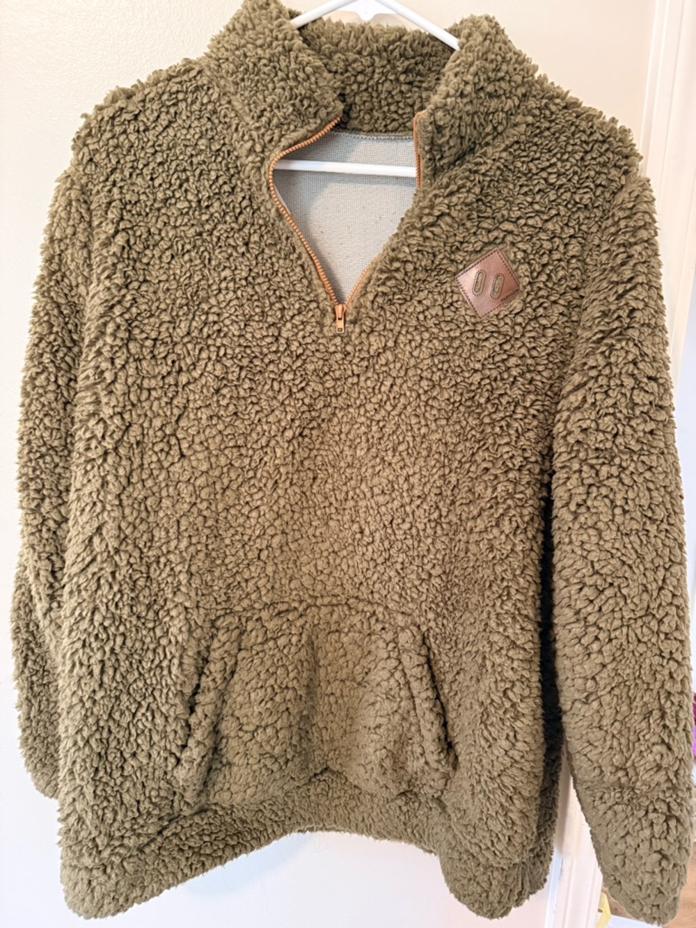 Cozy Olive Green Sherpa Quarter-Zip Pullover